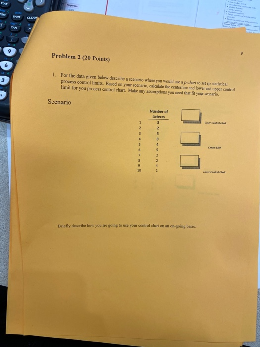 Problem 2 (20 Points) 1. For the data given below