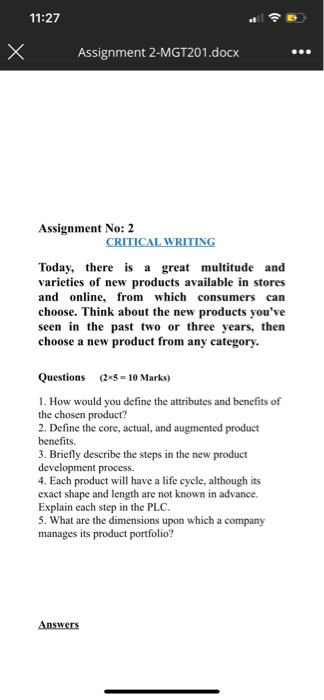 11:27 Assignment 2-MGT201.docx For Instructor's
