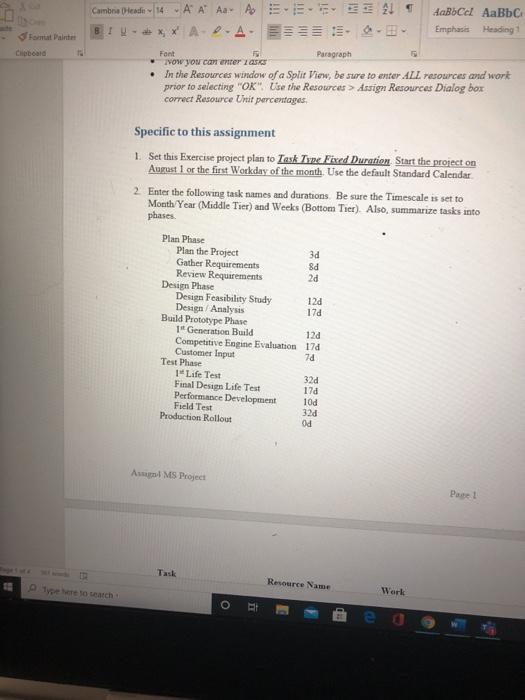 Assignment 4 (MS Project) - 30 pts. - Individual