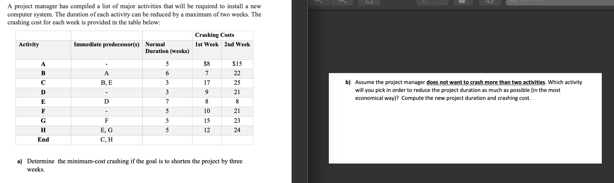 Please show all steps A project manager has