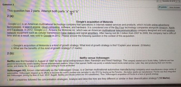 Question 2 of 4 Question 2 Save Answer 25 points