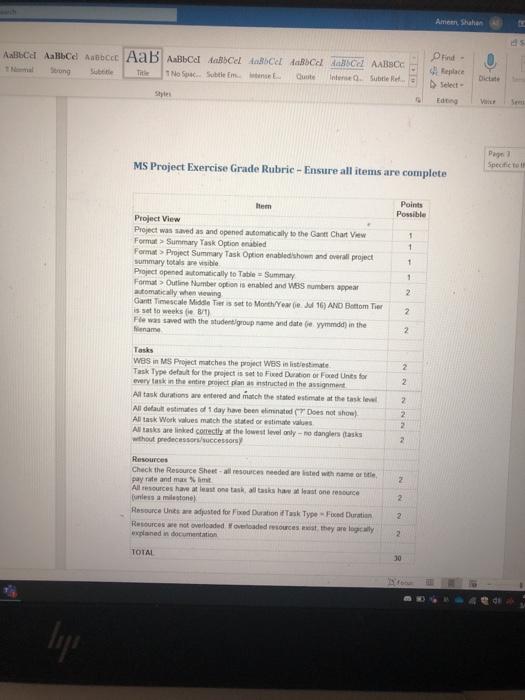 Assignment 4 (MS Project) - 30 pts. - Individual