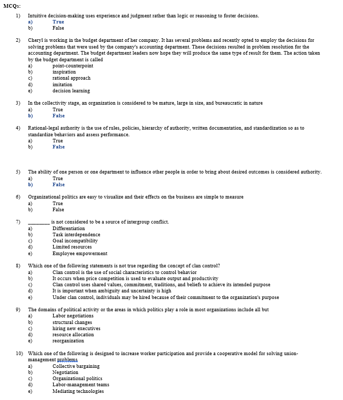 MCQs: 1) Intuitive decision-making uses