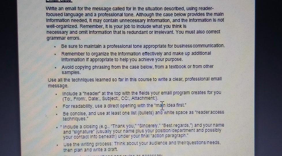 Write an emall for the message called for in the