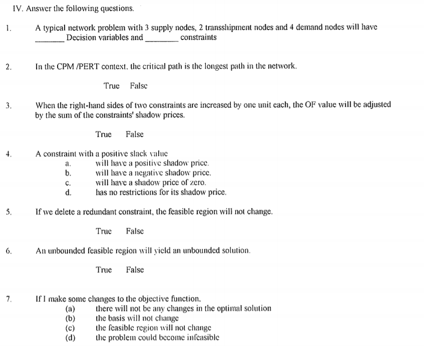 IV. Answer the following questions. A typical