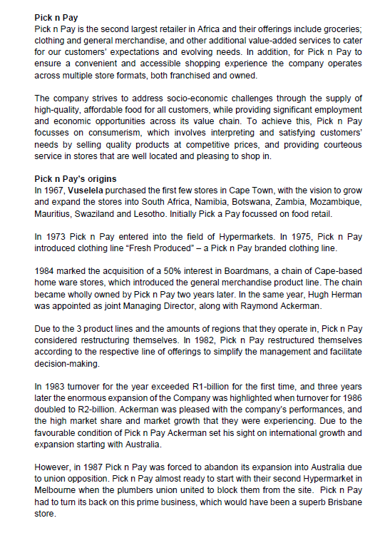 Pick n Pay Pick n Pay is the second largest