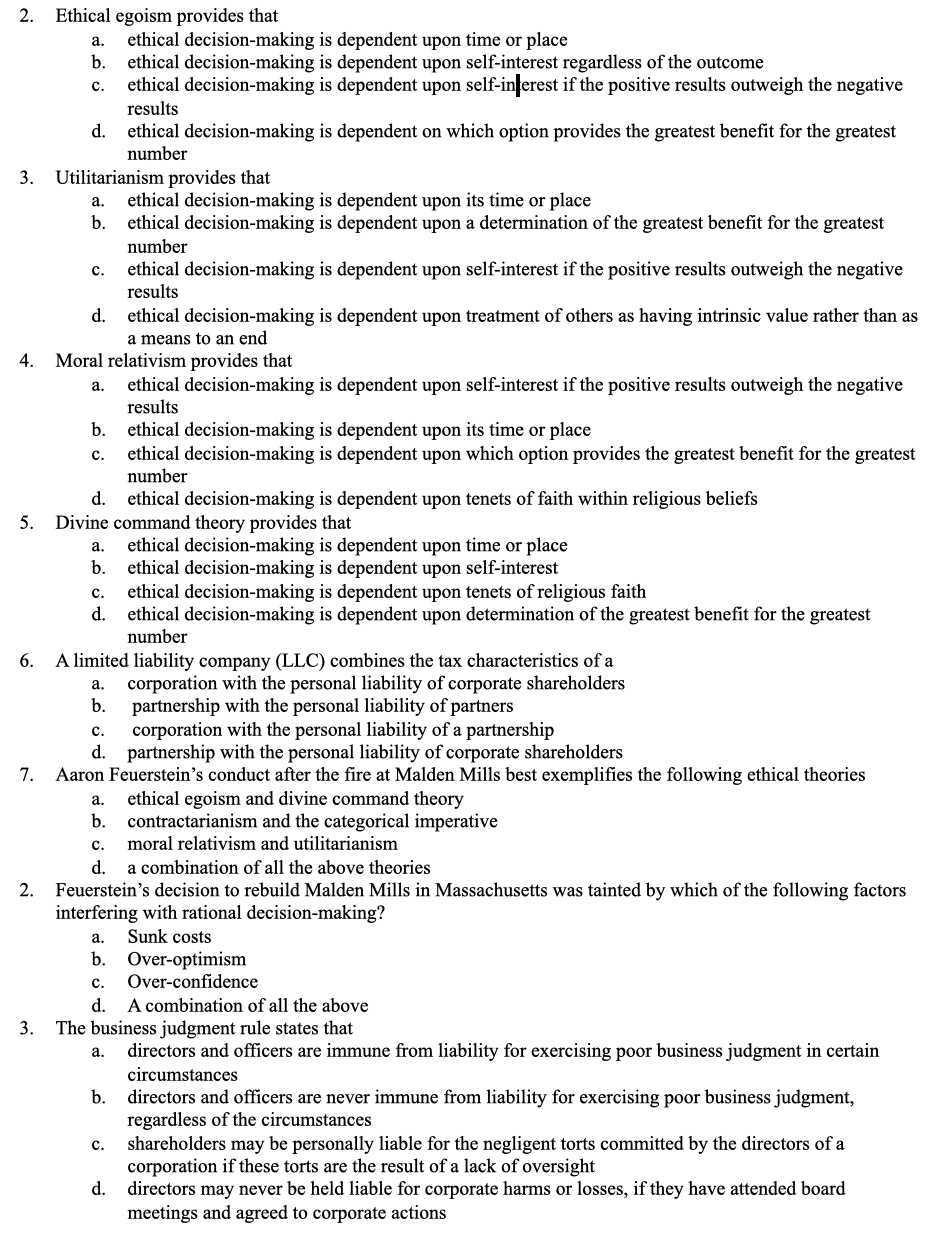 2. a. c. 3. a. c. 4. a. c. 5. a. c. Ethical