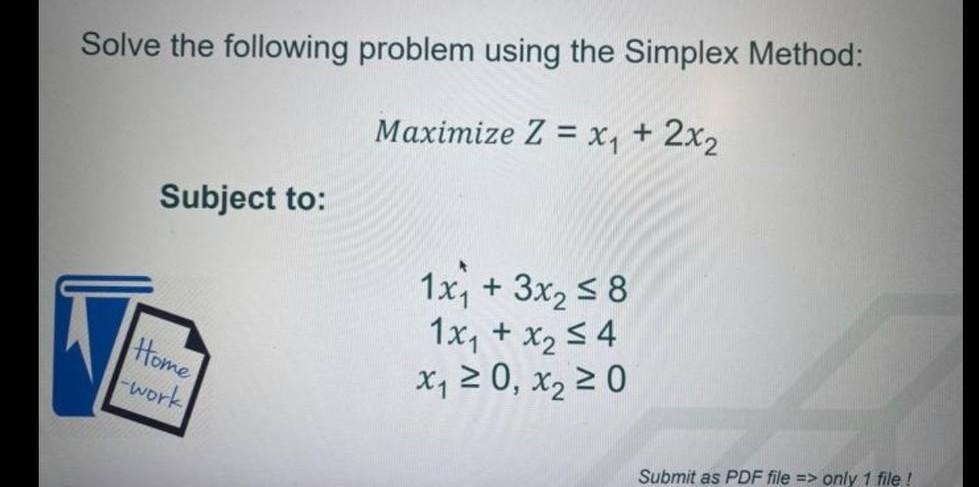 Solve the following problem using the Simplex