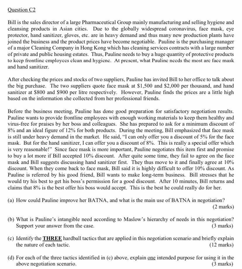 please answer C2(c). Thank you(Negotiation