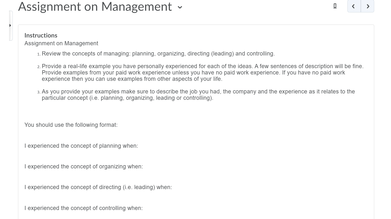 Assignment on Management < > Instructions