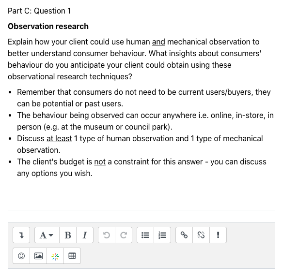 Part C: Question 1 Observation research Explain