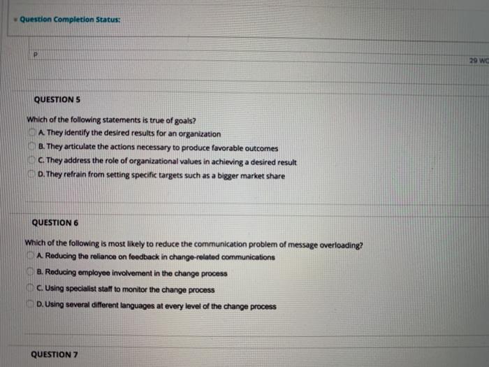 Question Completion Status: P 29 WC QUESTION 5