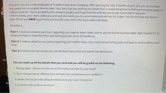 Scenario: You are a new employee at Travelers