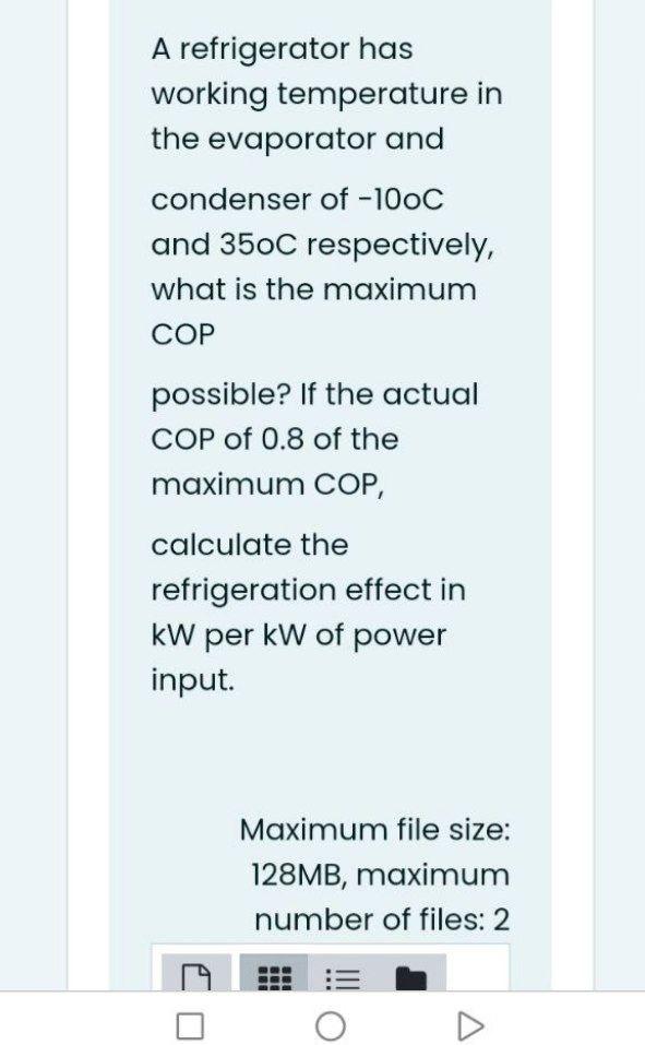 i need the answer quickly A refrigerator has