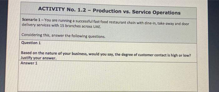 ACTIVITY No. 1.2 - Production vs. Service
