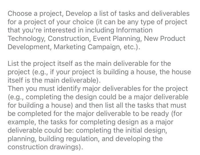 project management Choose a project, Develop a