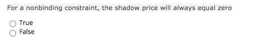For a nonbinding constraint, the shadow price