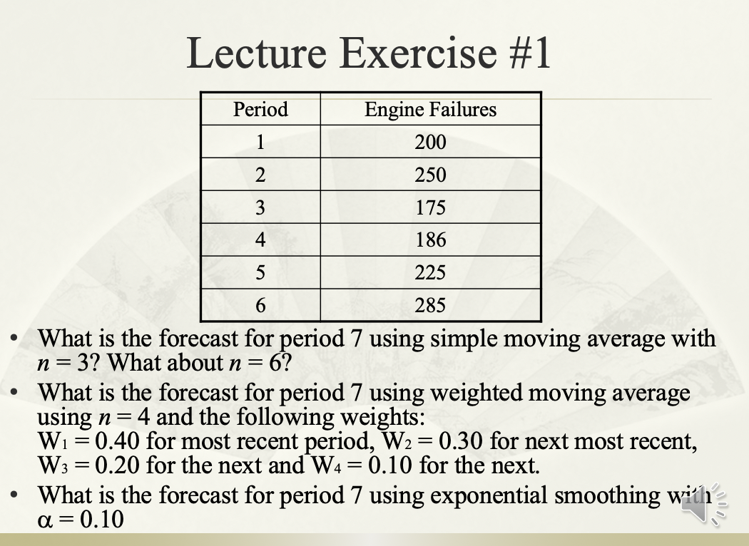Lecture Exercise #1 Period Engine Failures 200 1