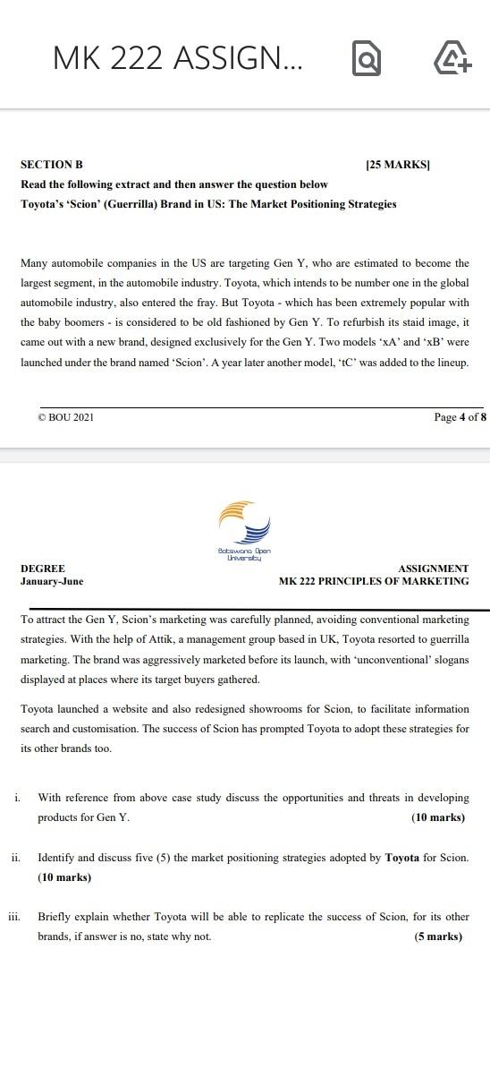 MK 222 ASSIGN... a SECTION B [25 MARKS Read the