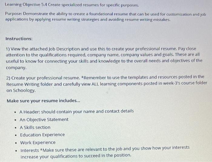 Learning Objective 5.4 Create specialized resumes