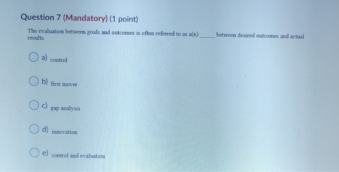 Question 10 (Mandatory) (1 point) The key