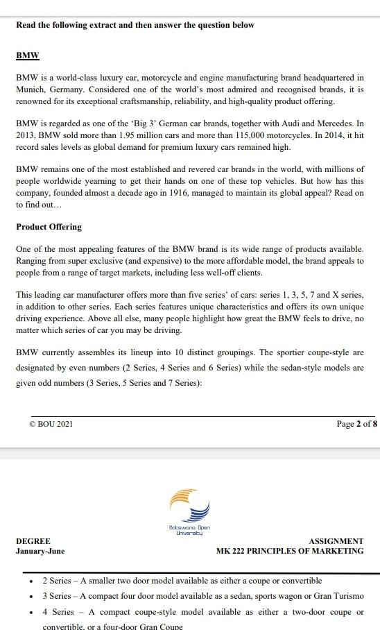 Read the following extract and then answer the