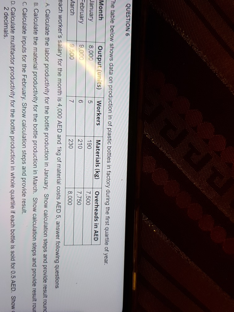 QUESTION 6 The table below shows data on