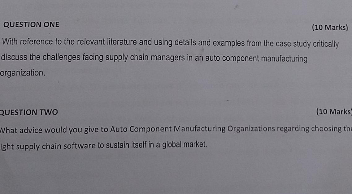 QUESTION ONE (10 Marks) With reference to the