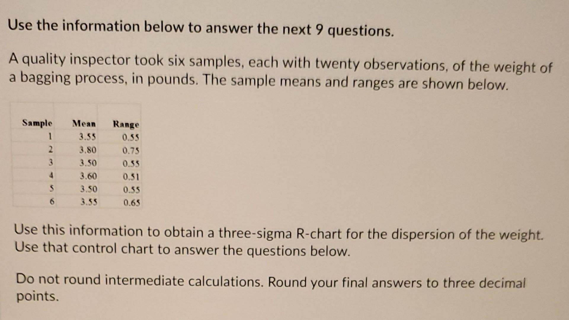 1. Use the information below to answer the next 9