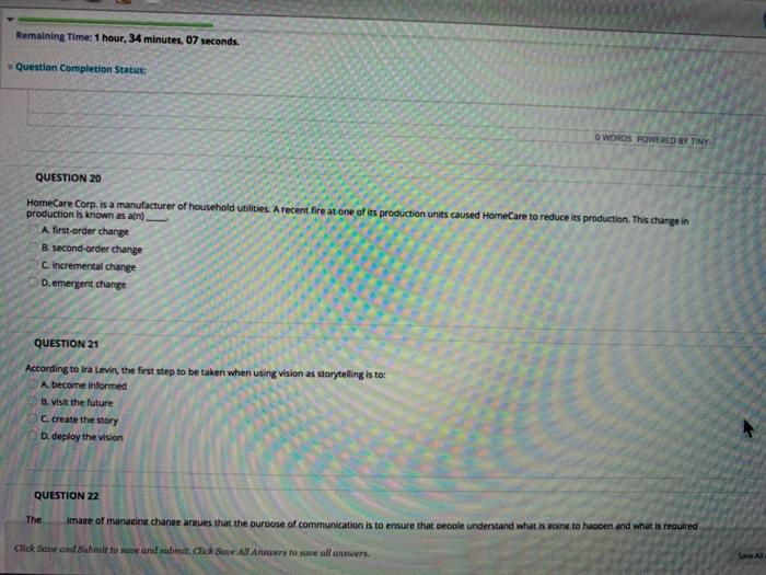 Remaining Time: 1 hour, 34 minutes, 07 seconds.