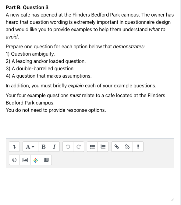 Part B: Question 3 A new cafe has opened at the