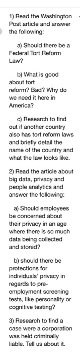 1) Read the Washington Post article and answer
