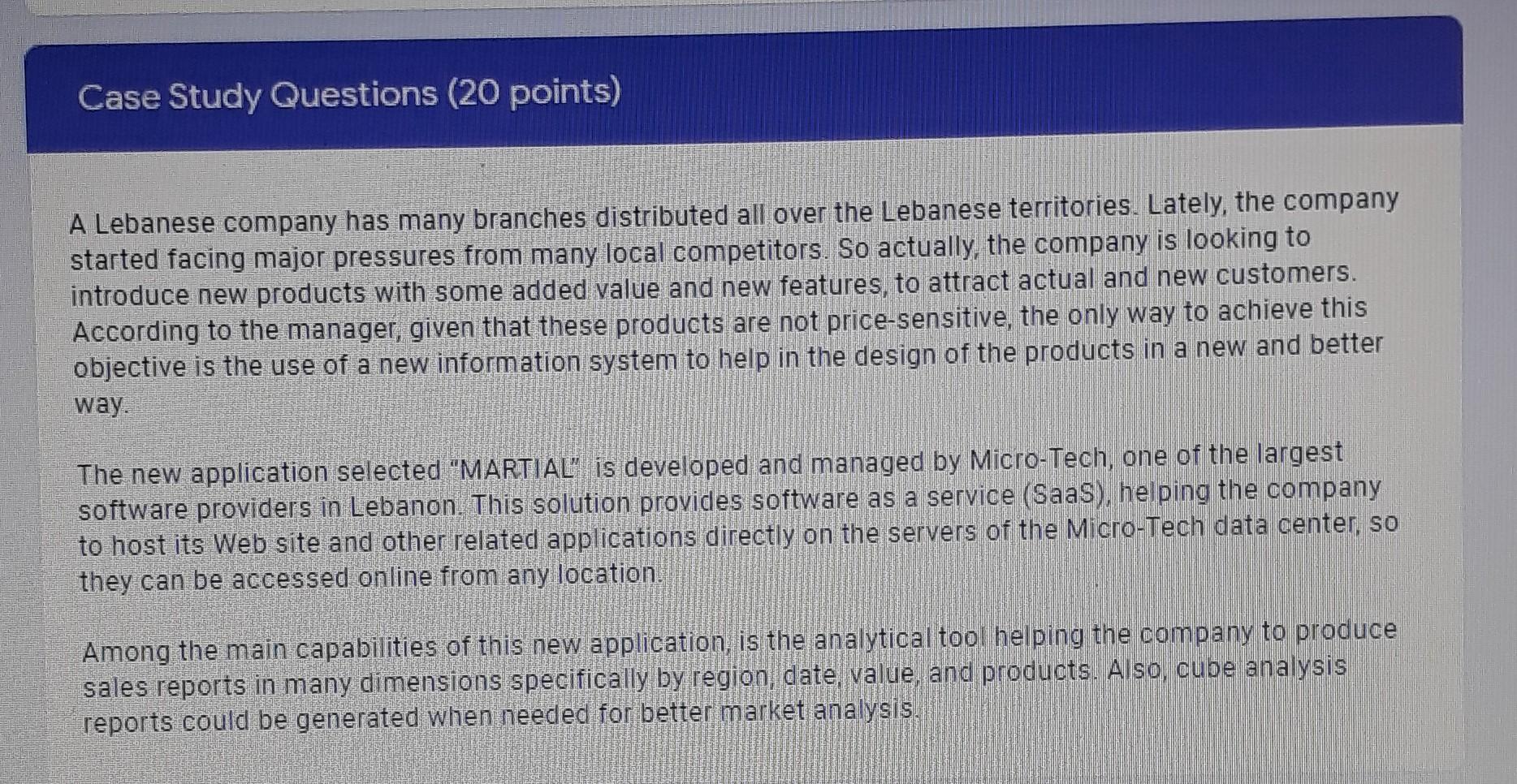 plz answers Case Study Questions (20 points) A