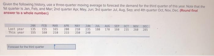Given the following history, use a three-quarter