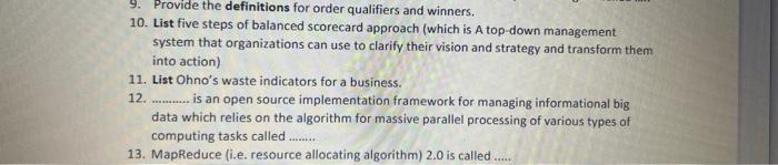 10. List five steps of balanced scorecard