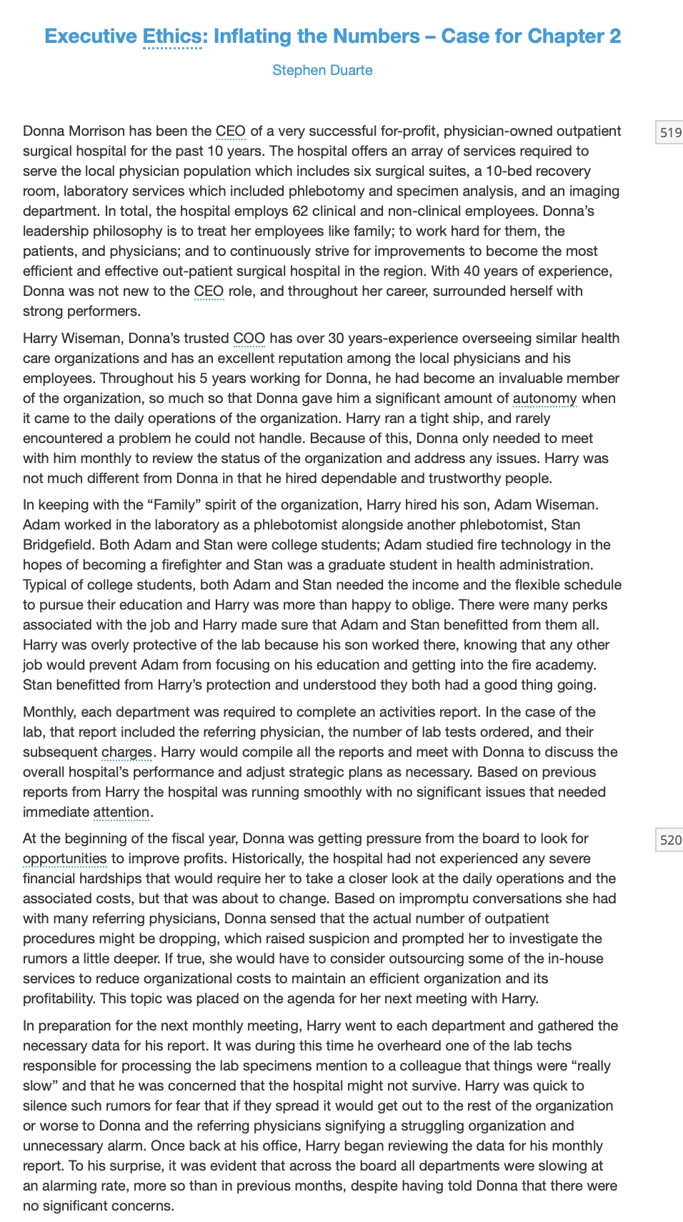 Executive Ethics: Inflating the Numbers - Case