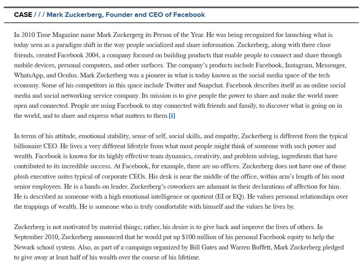 1. Would you describe Zuckerbergs as having a