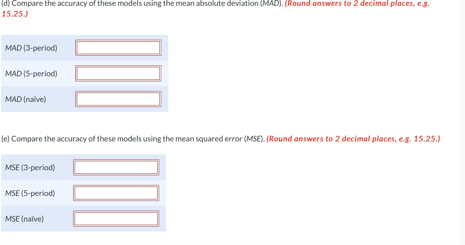 (d) Compare the accuracy of these models using