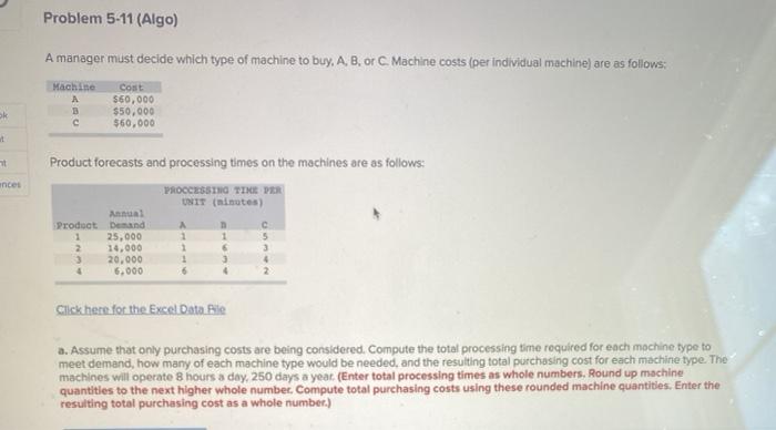 Problem 5-11 (Algo) A manager must decide which