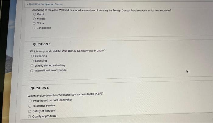 Question Completion Status According to the case,