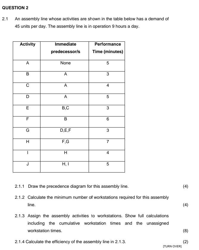 1 An assembly line whose activities are shown in
