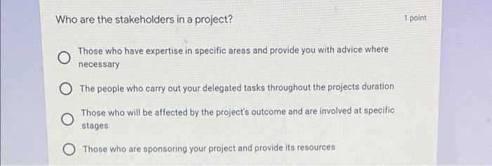 1 point In which phase is the idea for a project