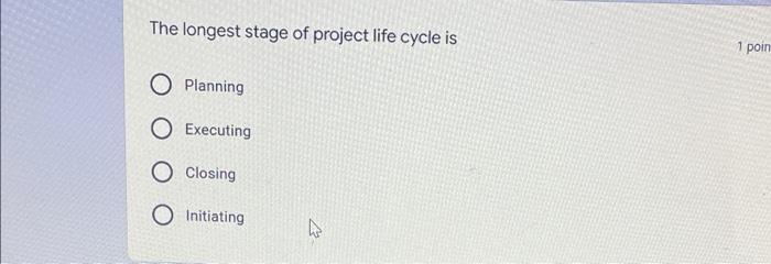 1 point In which phase is the idea for a project