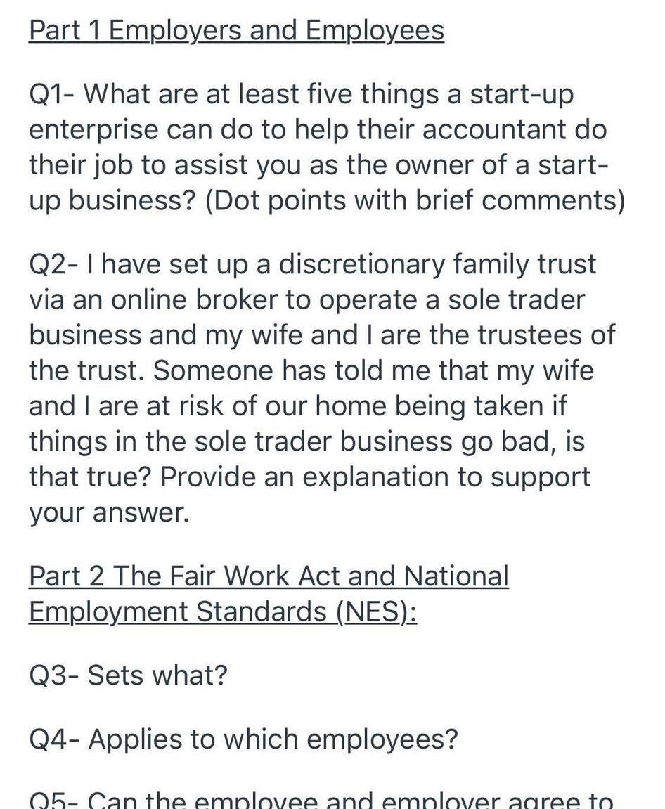 Part 1 Employers and Employees Q1- What are at