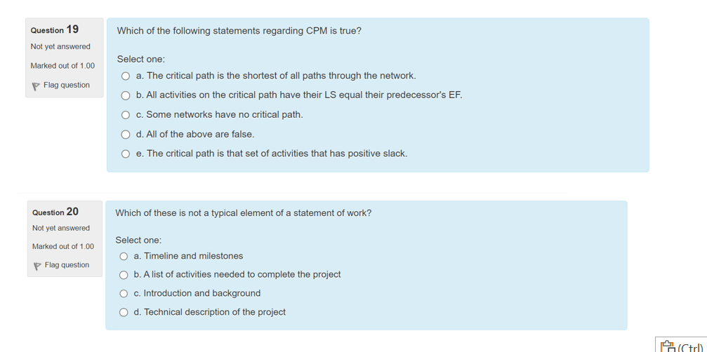 Question 19 Which of the following statements