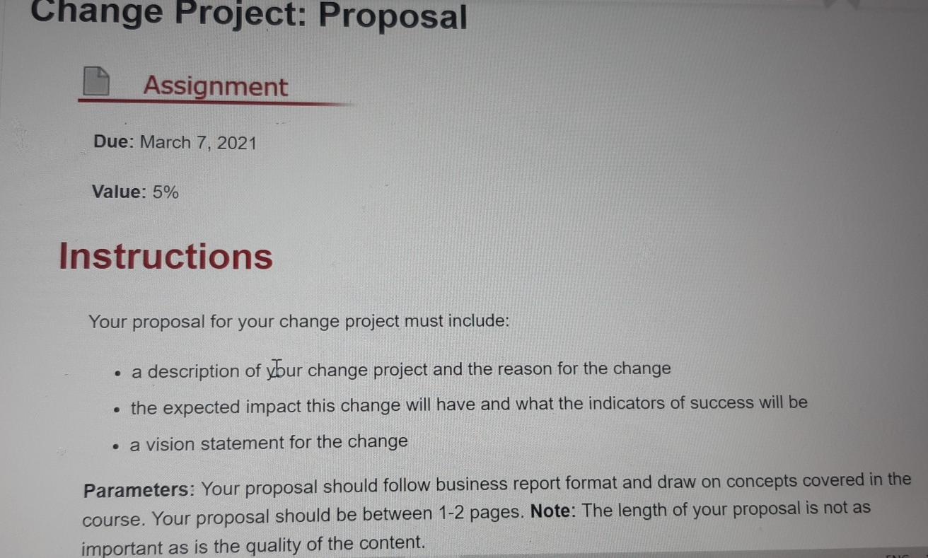 change management Change Project: Proposal