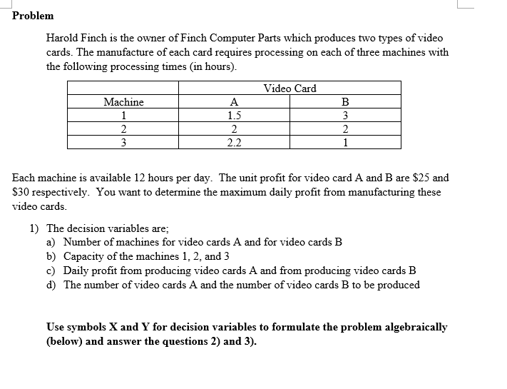 Problem Harold Finch is the owner of Finch