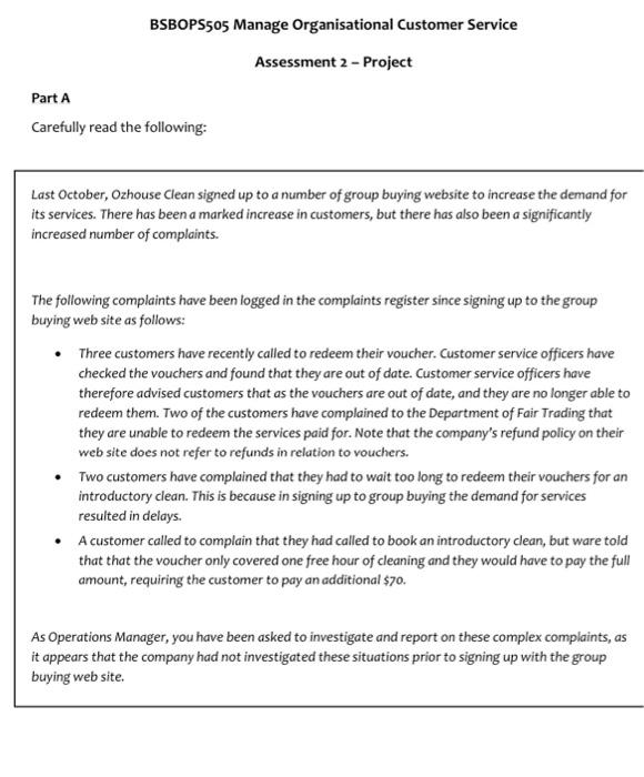 BSBOPS505 Manage Organisational Customer Service