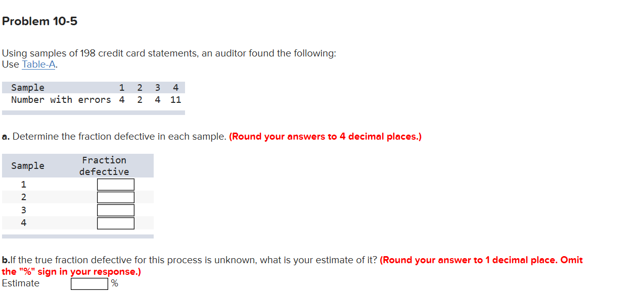 Problem 10-5 Using samples of 198 credit card