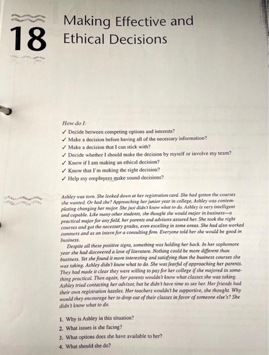 Making Effective and 18 Ethical Decisions How do